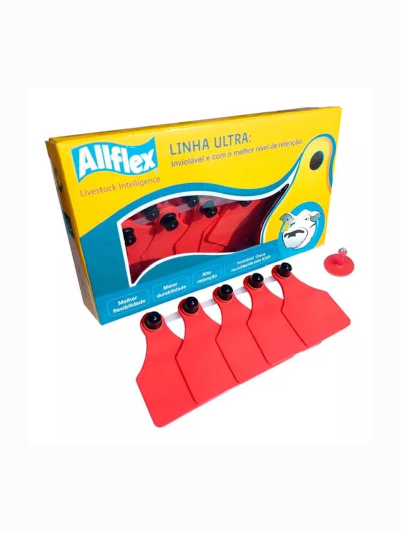 Brinco-Bovino-BTM-SF-Vermelho-Liso-Grande-Allflex-25-Conjuntos