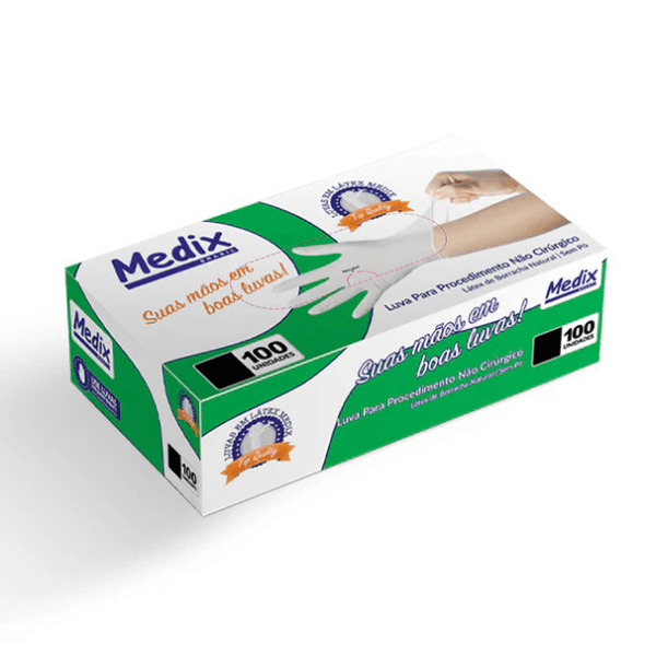 Luva Latex sem Po Medix Tamanho M Caixa 100 Unidades
