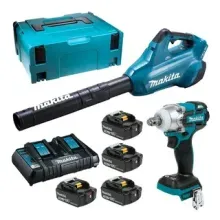 Kit Ferramentas a Bateria 18V + Soprador + Chave de Impacto + 4 Baterias Makita<